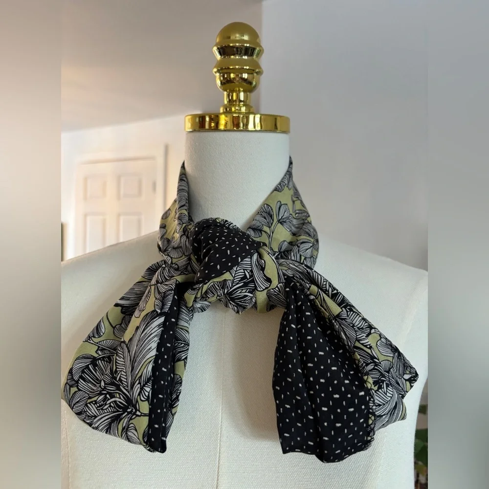 100% Silk J. Jill Infinity Scarf Reversible Olive Green & Black Floral SKU 4